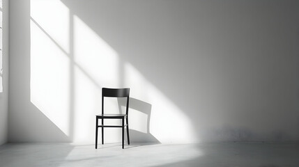 Empty chair placed in the corner of a white room, symbolizing loneliness  -