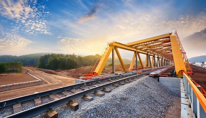 Naklejka premium highway construction bridge is under construction building bridge over a railroad