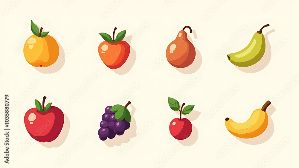 Poster colorful flat fruit icons available in cartoon style vector design for smart business presentations 