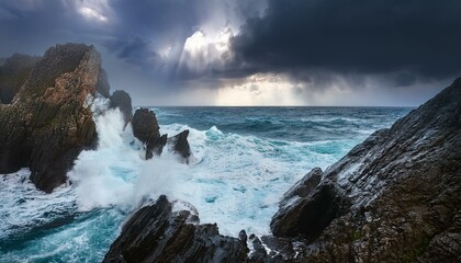 Obraz premium ocean storm with dramatic rock formations