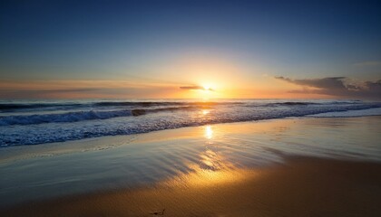 peaceful sunrise over a calm ocean beach