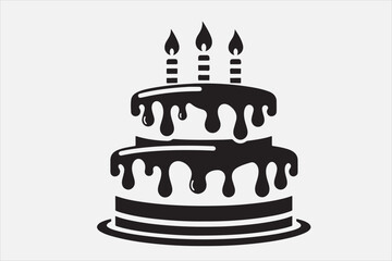 A simple black and white silhouette of a birthday cake.