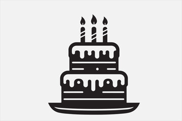 A simple black and white silhouette of a birthday cake.