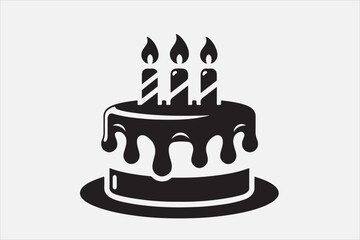 A simple black and white silhouette of a birthday cake.