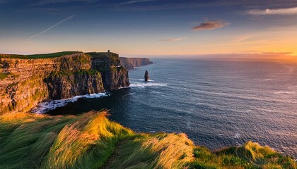 sunset at cliffs of moher county clare munster province republic of ireland europe