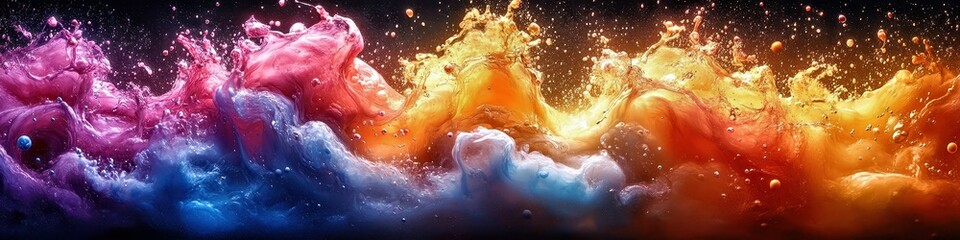 Fototapeta premium Vibrant Splash of Colors in Liquid Art - Abstract Rainbow Wave