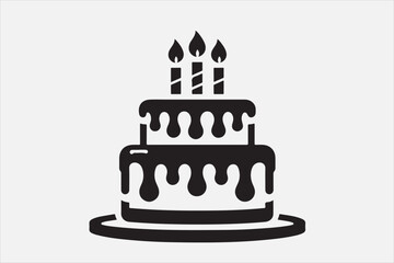 A simple black and white silhouette of a birthday cake.