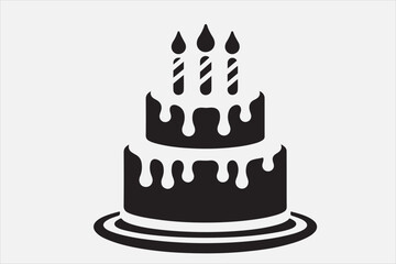 A simple black and white silhouette of a birthday cake.