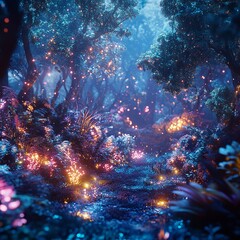 Fototapeta premium Magical Forest with Glowing Plants and Fairy