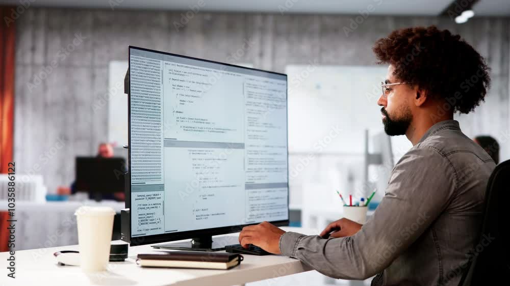Aufkleber African American Coder Using Computer At Desk