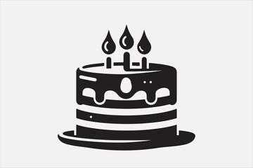 A simple black and white silhouette of a birthday cake.