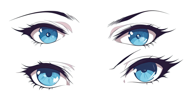 Blue Graphic Eyes Collection Set on a Transparent Background Generative AI