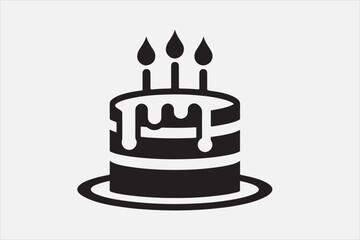 A simple black and white silhouette of a birthday cake.