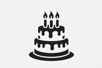 A simple black and white silhouette of a birthday cake.