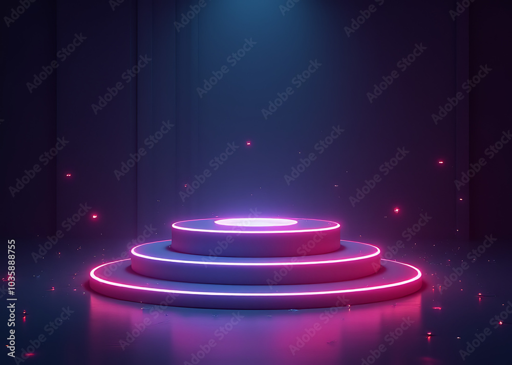 Poster Glowing AI circuit podium promotes skill building in digital technologies for tech ads in photo stock concepts.