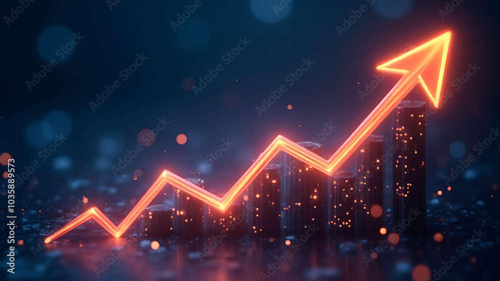 Poster glowing growth arrows highlight futuristic tech presentation concept for ai and business growth inno