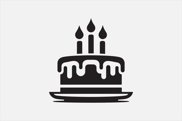 A simple black and white silhouette of a birthday cake.