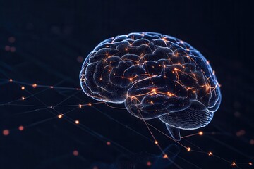 Abstract digital brain with glowing neural connections.