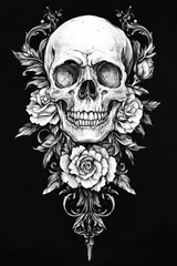 Skull and flower tattoo design