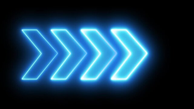 Video footage of Futuristic laser glowing right neon Blue arrows on Black background