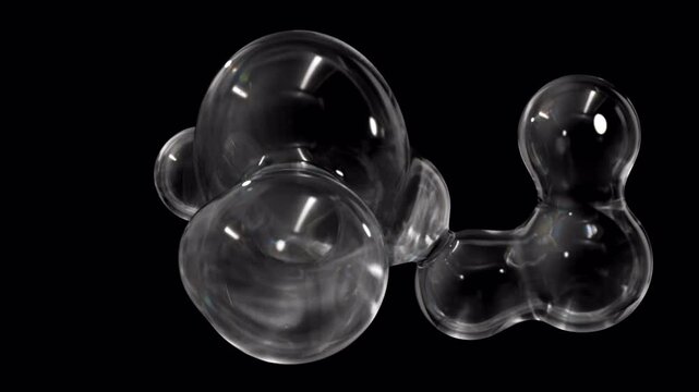 A metaball animation of morphing liquid blobs. 3D Abstract black Metaballs in the background. 4K Ultra HD. a seamless, looped 3D animation and an alpha matte.