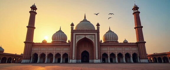 Fototapeta premium Majestic Mosque at Sunrise, a Concept of Peace and Spirituality.