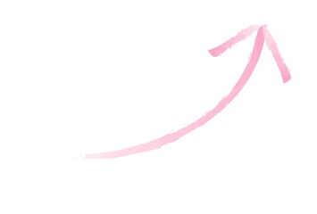 ピンクの右肩上がりのシンプルな水彩手書き風矢印イラスト