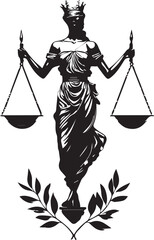 classic complex masterpiece monotone black logo logo of a scales of justice for a lawyer whit a olive leaft crown , on a white background