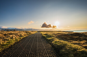sunrise along the trail from Arnarstapi to Hellnar on the Snaefellnes Peninsula, Iceland