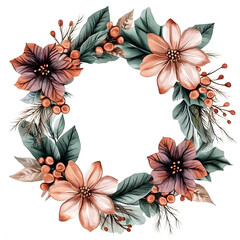 Christmas Flowers and Wreath Clipart: Watercolor Charm in Verde Opaco and Brown"