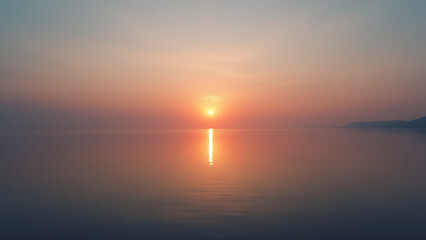 Fototapeta premium Minimalist sunset reflects on calm waters at dusk in serene natural beauty.