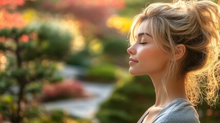 Naklejka premium Serene Woman in Nature with Soft Light Glow