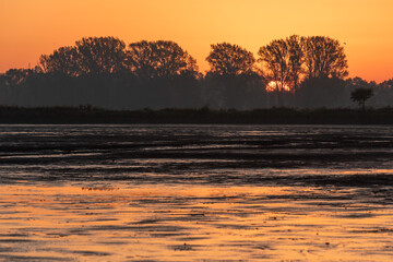 Jesienny wschód słońca nad stawem, Goczałkowice, Polska. © Elżbieta Kaps