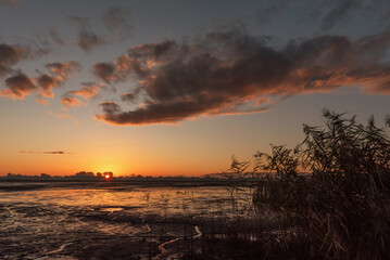 Jesienny wschód słońca nad stawem, Goczałkowice, Polska. © Elżbieta Kaps