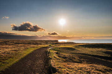 sunrise along the trail from Arnarstapi to Hellnar on the Snaefellnes Peninsula, Iceland