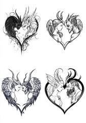 Love between angel and devil tattoo design