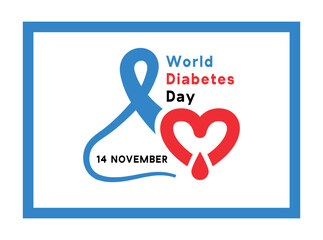 world diabetes day design with blue red herd and blood sing,  world diabetes day banner design with blue ribbon and red heart shape, t shirt design concept