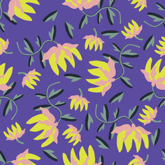 Naklejka premium Vector abstract seamless simple floral pattern. Flower pattern. Spring pattern. Pattern for textiles or for cover. Wallpaper. Hand drawn.
