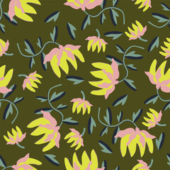 Vector abstract seamless simple floral pattern. Flower pattern. Spring pattern. Pattern for textiles or for cover. Wallpaper. Hand drawn.