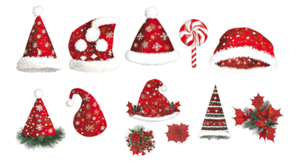 Holiday Caps Collection With Candy on Transparent Background Generative AI