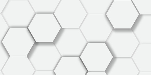 Abstract white background with hexagon and hexagonal background. vector abstract pattern with hexagonal white and gray technology line paper background.  Luxury honeycomb grid White Pattern. 