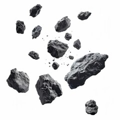 Asteroids swarm of boulders or stone meteorite isolated 