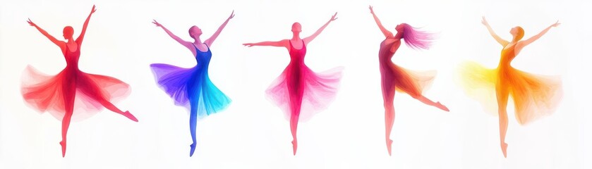 Obraz premium Dynamic dance poses, performing arts element, colorful, isolated on white background