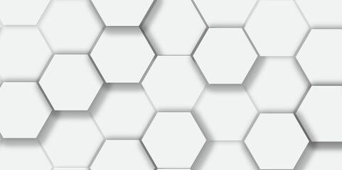 Abstract white background with hexagon and hexagonal background. vector abstract pattern with hexagonal white and gray technology line paper background.  Luxury honeycomb grid White Pattern. 