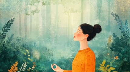 Obraz premium Serene Woman Meditating in Forest Environment