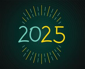 Fototapeta premium 2025 Happy New Year Holiday Yellow And Green Design Abstract Vector Illustration