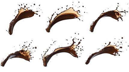 Curved Hot Chocolate Splashes Form Patterns on White Background Generative AI