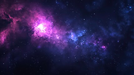 A cosmic landscape of swirling pink and blue nebulae amidst a backdrop of twinkling stars.