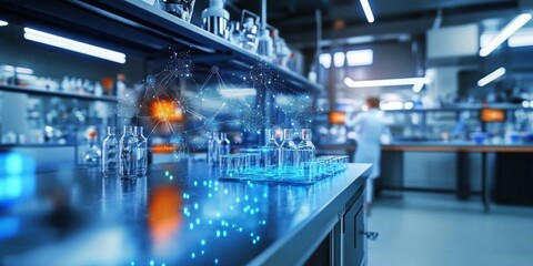 Fototapeta premium Innovative design of a chemistry laboratory enhanced by artificial intelligence.