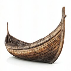 Obraz premium Traditional Viking ship, historical element, digital painting, earthy tones, isolated on white background